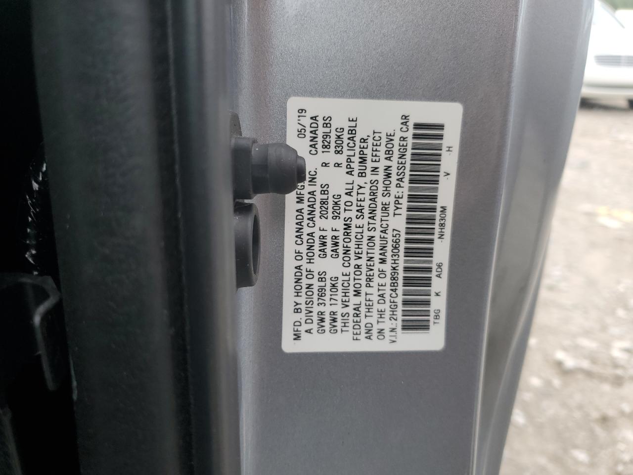 2019 Honda Civic Sport VIN: 2HGFC4B89KH306657 Lot: 56478455