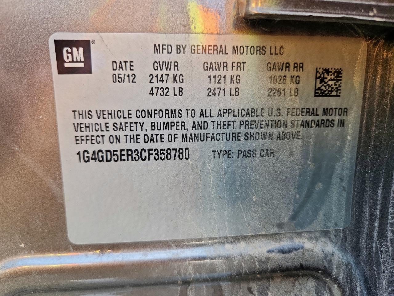 2012 Buick Lacrosse Premium VIN: 1G4GD5ER3CF358780 Lot: 58394795