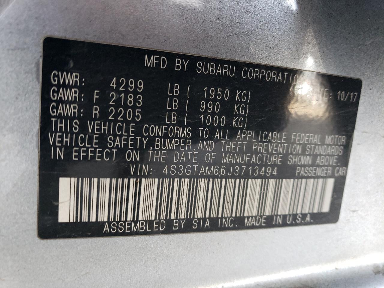 2018 Subaru Impreza Sport VIN: 4S3GTAM66J3713494 Lot: 56993305