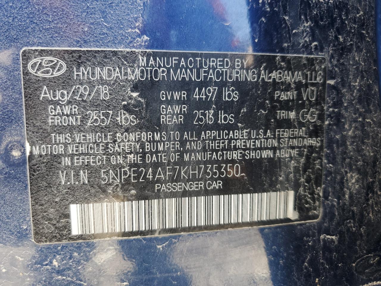 2019 Hyundai Sonata Se VIN: 5NPE24AF7KH735350 Lot: 58028885