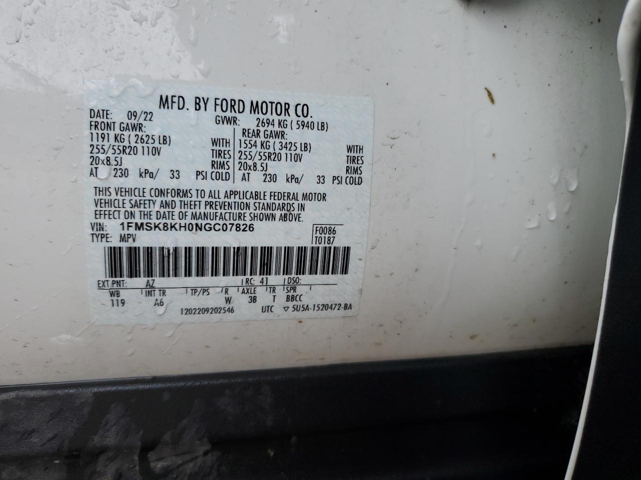 2022 Ford Explorer St-Line VIN: 1FMSK8KH0NGC07826 Lot: 57794555
