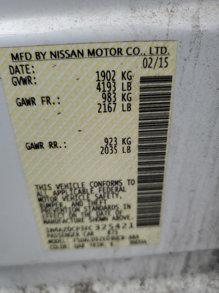 2015 Nissan Leaf S VIN: 1N4AZ0CP3FC325421 Lot: 58598605