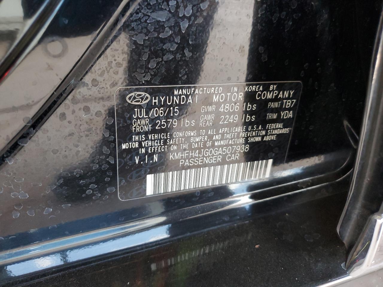 2016 Hyundai Azera Limited VIN: KMHFH4JG0GA507938 Lot: 56144255