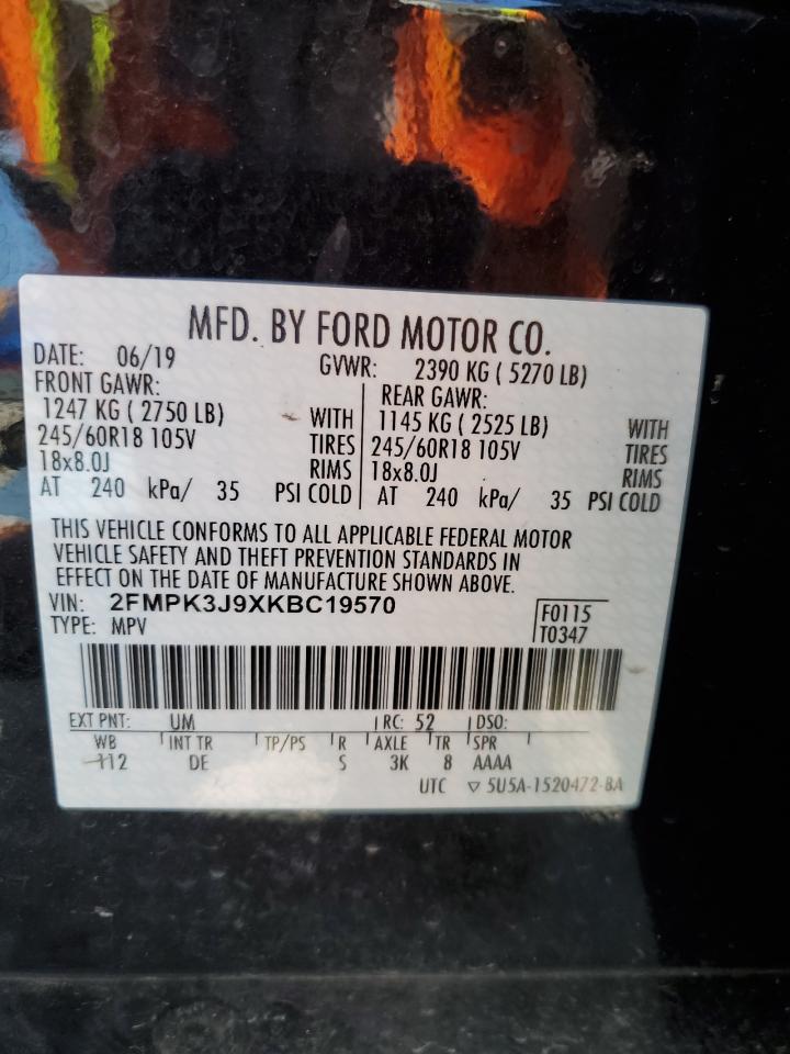 2019 Ford Edge Sel VIN: 2FMPK3J9XKBC19570 Lot: 55272125