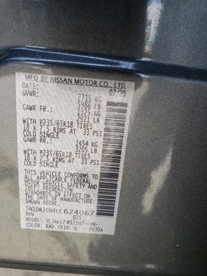 2020 Nissan Pathfinder Sl VIN: 5N1DR2CN4LC624067 Lot: 55272105