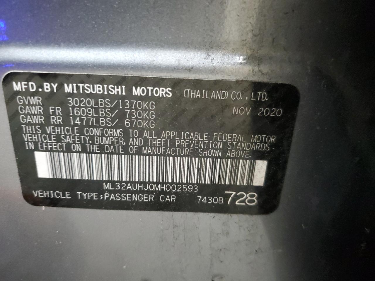 2021 Mitsubishi Mirage Es VIN: ML32AUHJ0MH002593 Lot: 56857875