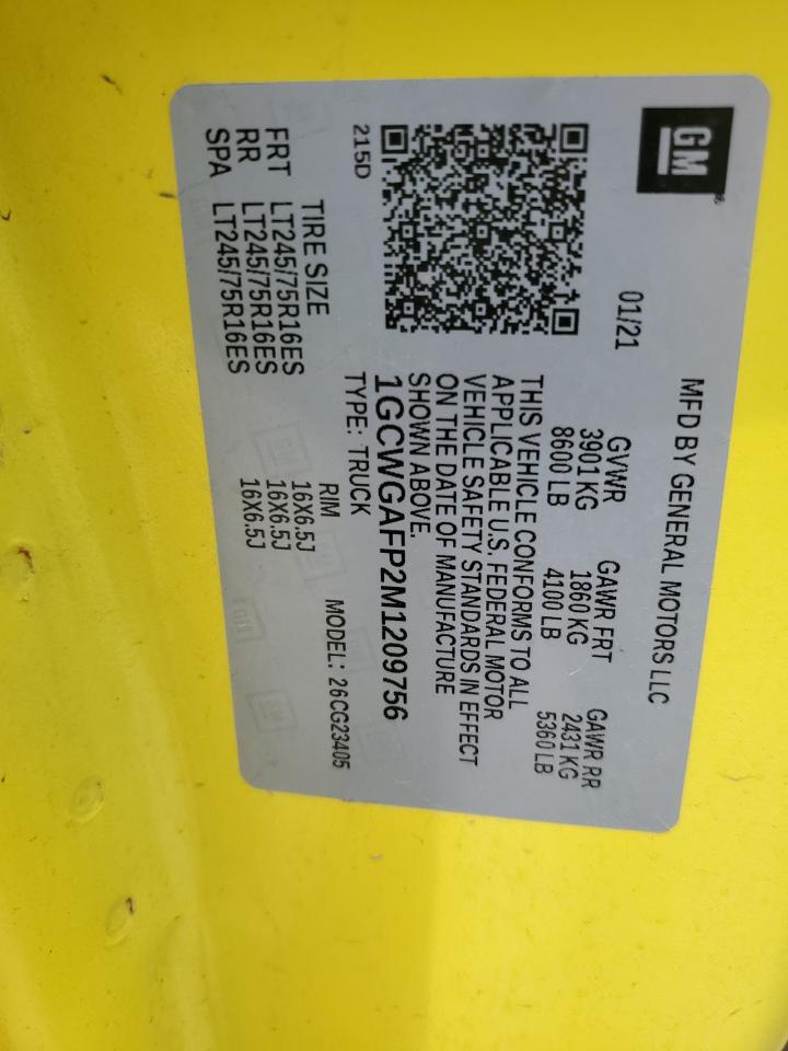 2021 Chevrolet Express G2500 VIN: 1GCWGAFP2M1209756 Lot: 57520515