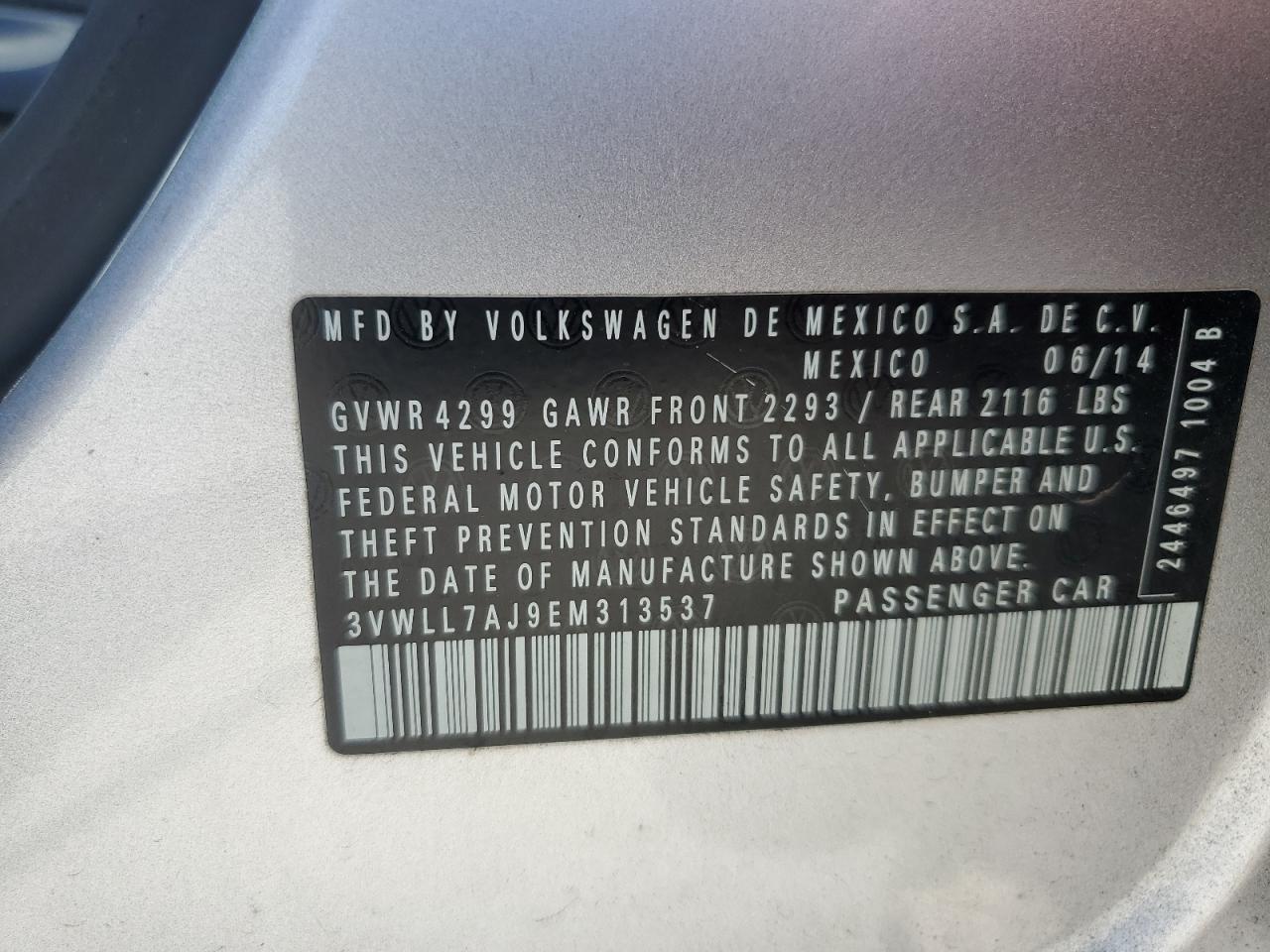 2014 Volkswagen Jetta Tdi VIN: 3VWLL7AJ9EM313537 Lot: 57768675