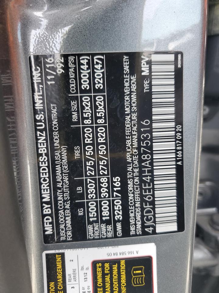 2017 Mercedes-Benz Gls 450 4Matic VIN: 4JGDF6EE4HA875316 Lot: 58419045