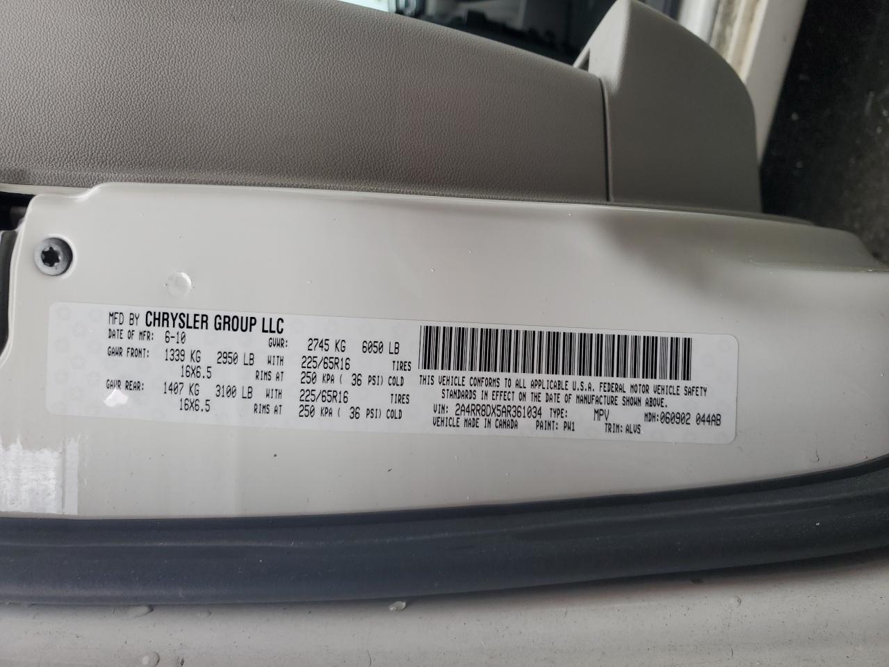 2010 Chrysler Town & Country Touring Plus VIN: 2A4RR8DX5AR361034 Lot: 64032645