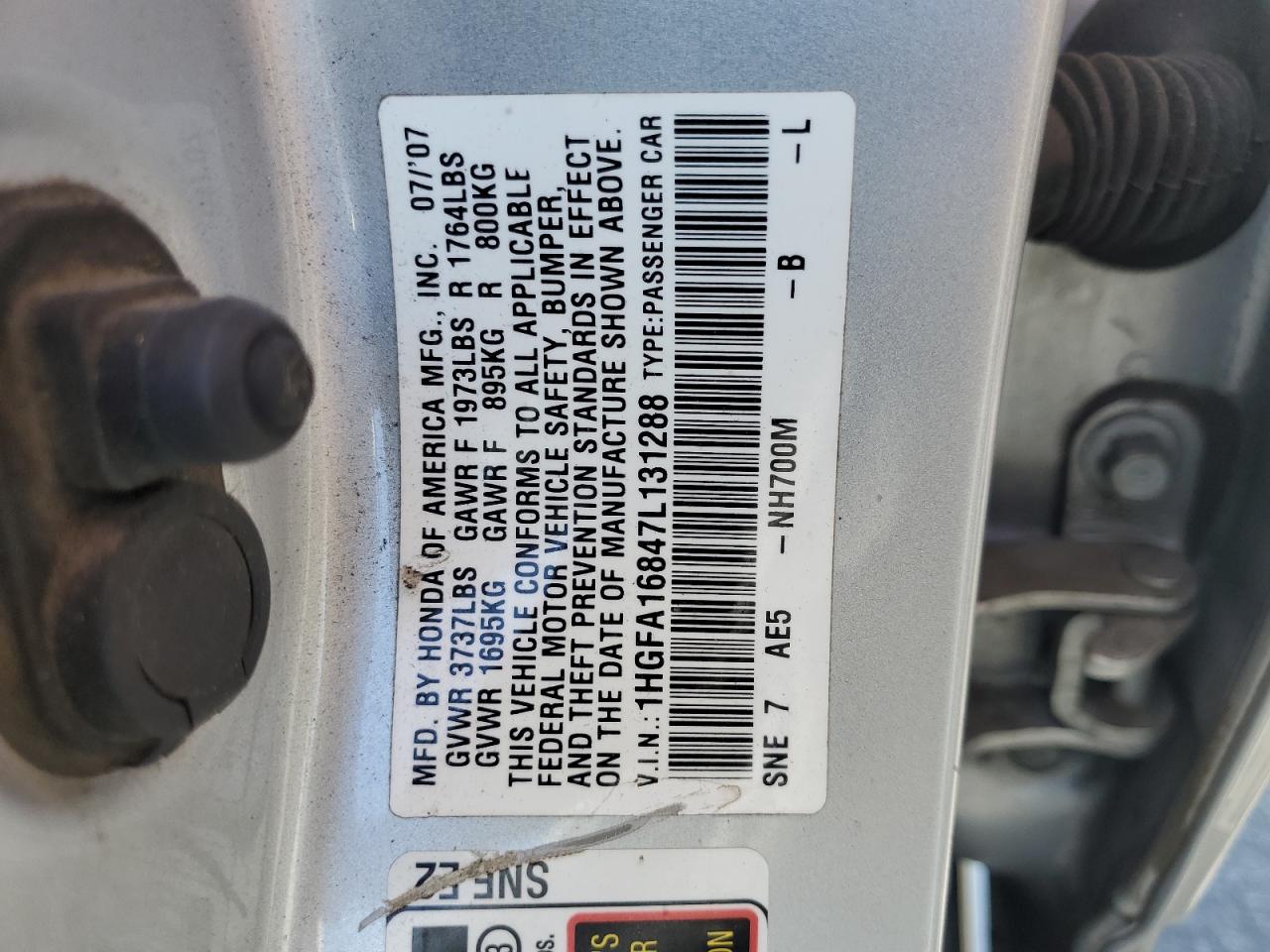 2007 Honda Civic Ex VIN: 1HGFA16847L131288 Lot: 55669725