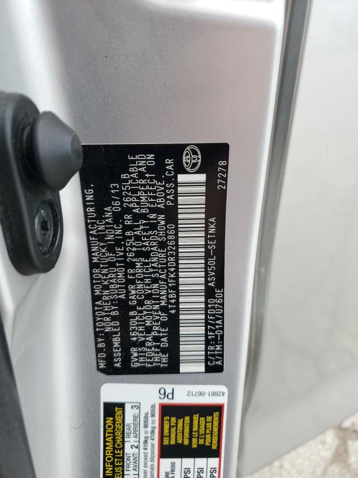 2013 Toyota Camry L VIN: 4T4BF1FK4DR326860 Lot: 56685965