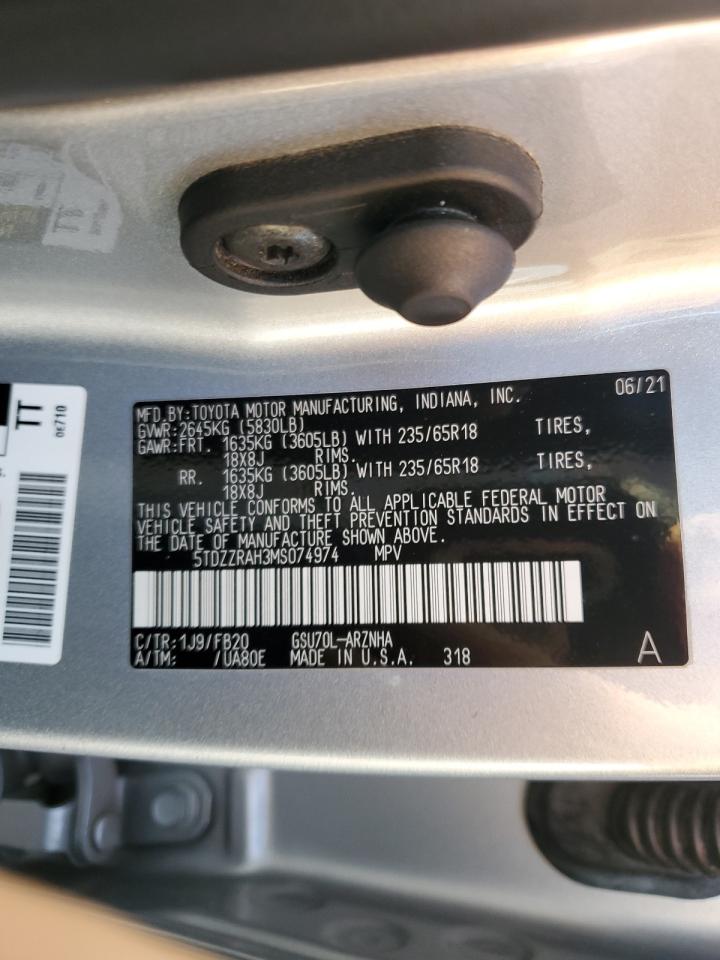 2021 Toyota Highlander L VIN: 5TDZZRAH3MS074974 Lot: 57108895