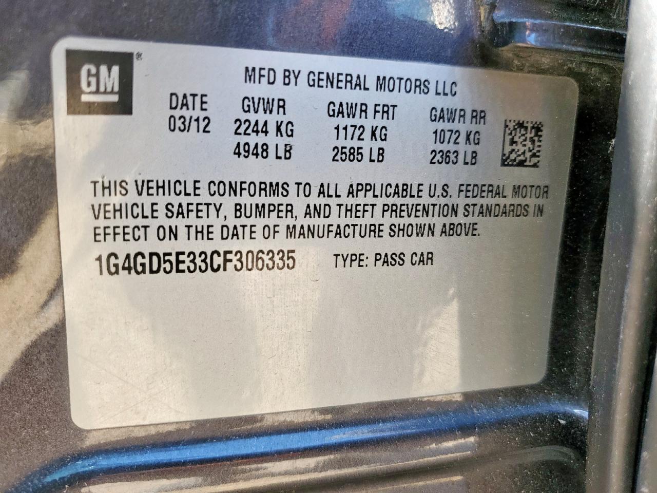 2012 Buick Lacrosse Premium VIN: 1G4GD5E33CF306335 Lot: 58799085