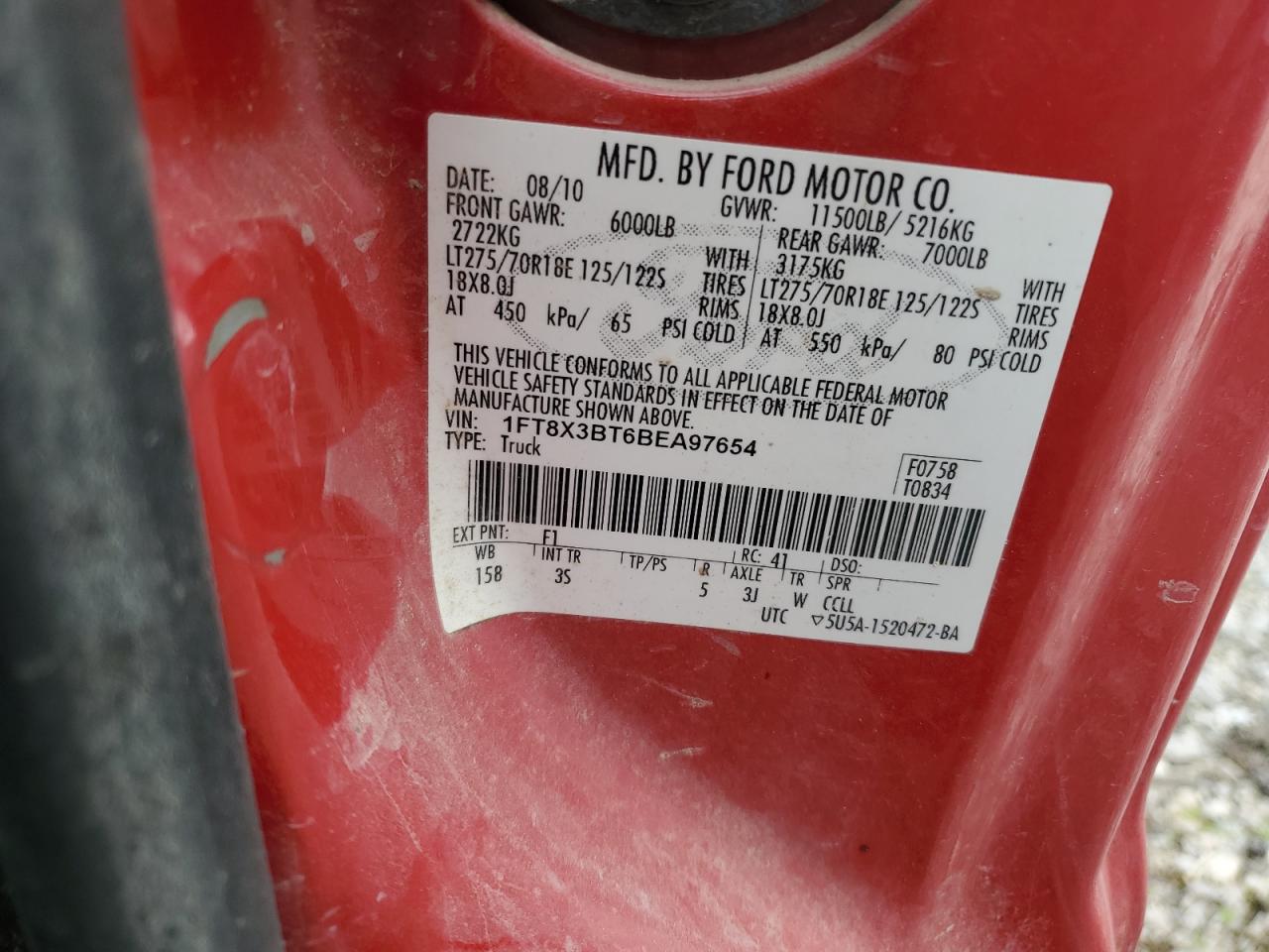 FORD F350 2011 VIN 1FT8X3BT6BEA97654 photo 13