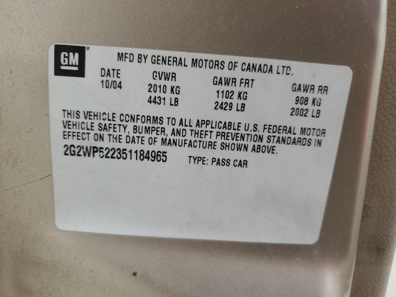 2004 Pontiac Grand Prix Gt2 VIN: 2G2WS522741267005 Lot: 57168665