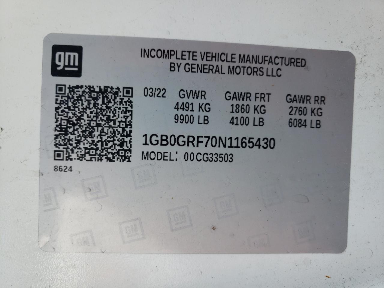 2022 Chevrolet Express G3500 VIN: 1GB0GRF70N1165430 Lot: 56849165