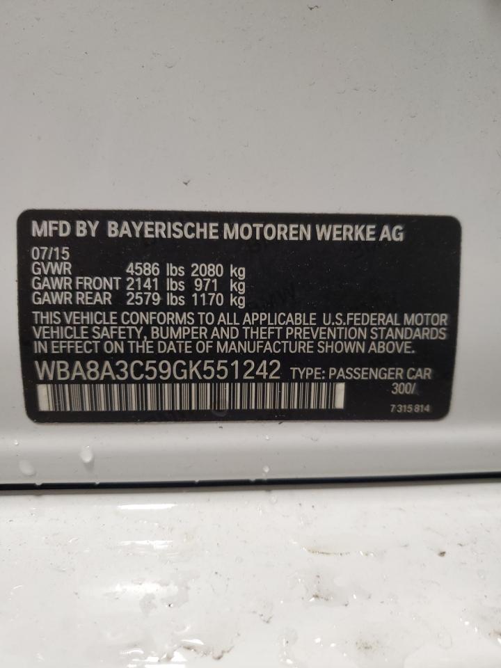 2016 BMW 320 Xi VIN: WBA8A3C59GK551242 Lot: 56939365