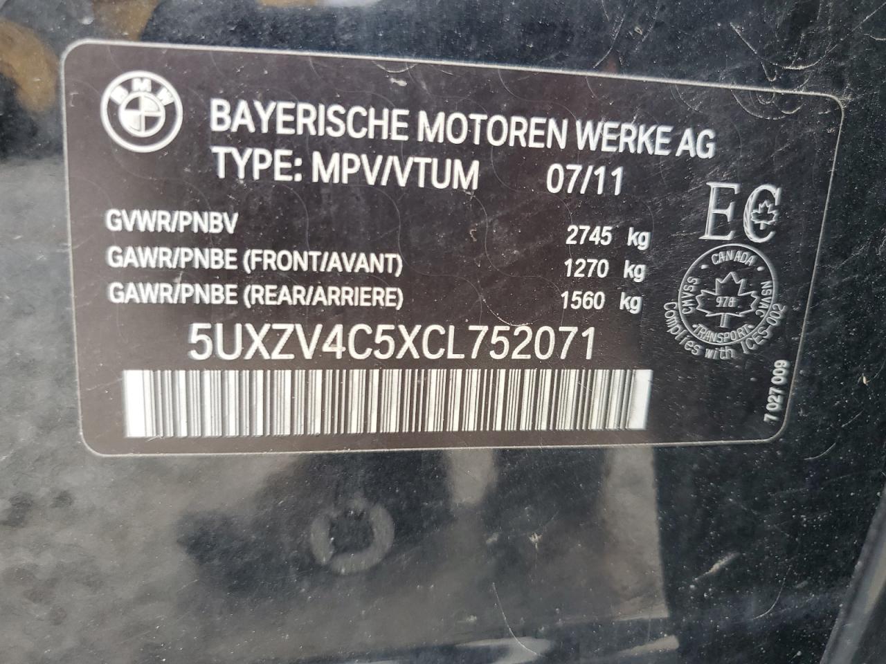 2012 BMW X5 xDrive35I VIN: 5UXZV4C5XCL752071 Lot: 56623145