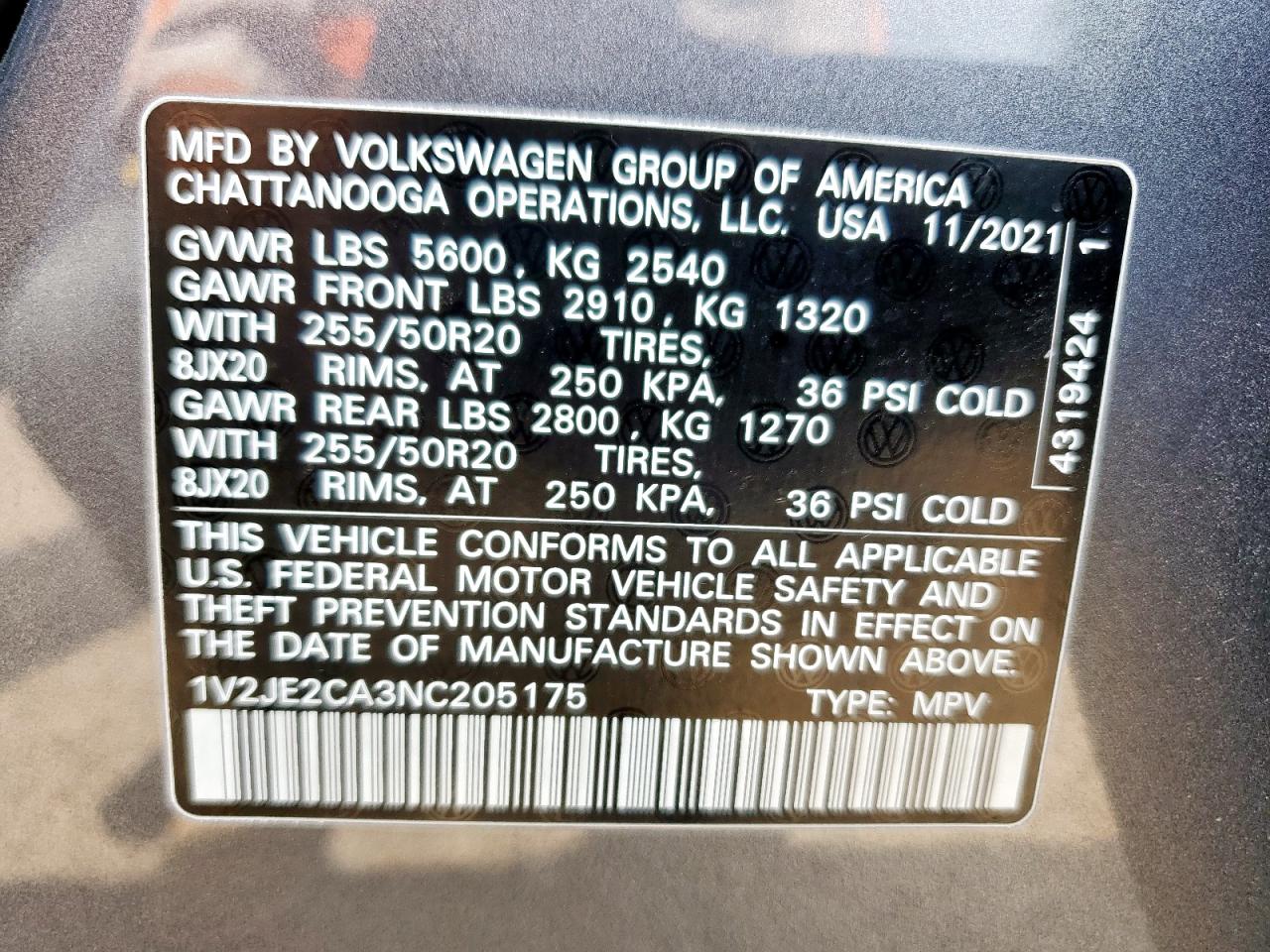 2022 Volkswagen Atlas Cross Sport Se VIN: 1V2JE2CA3NC205175 Lot: 57333305