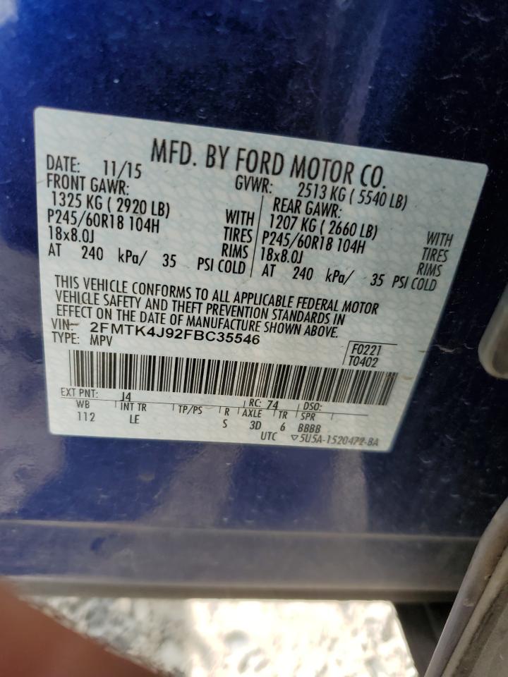 2015 Ford Edge Sel VIN: 2FMTK4J92FBC35546 Lot: 56962965