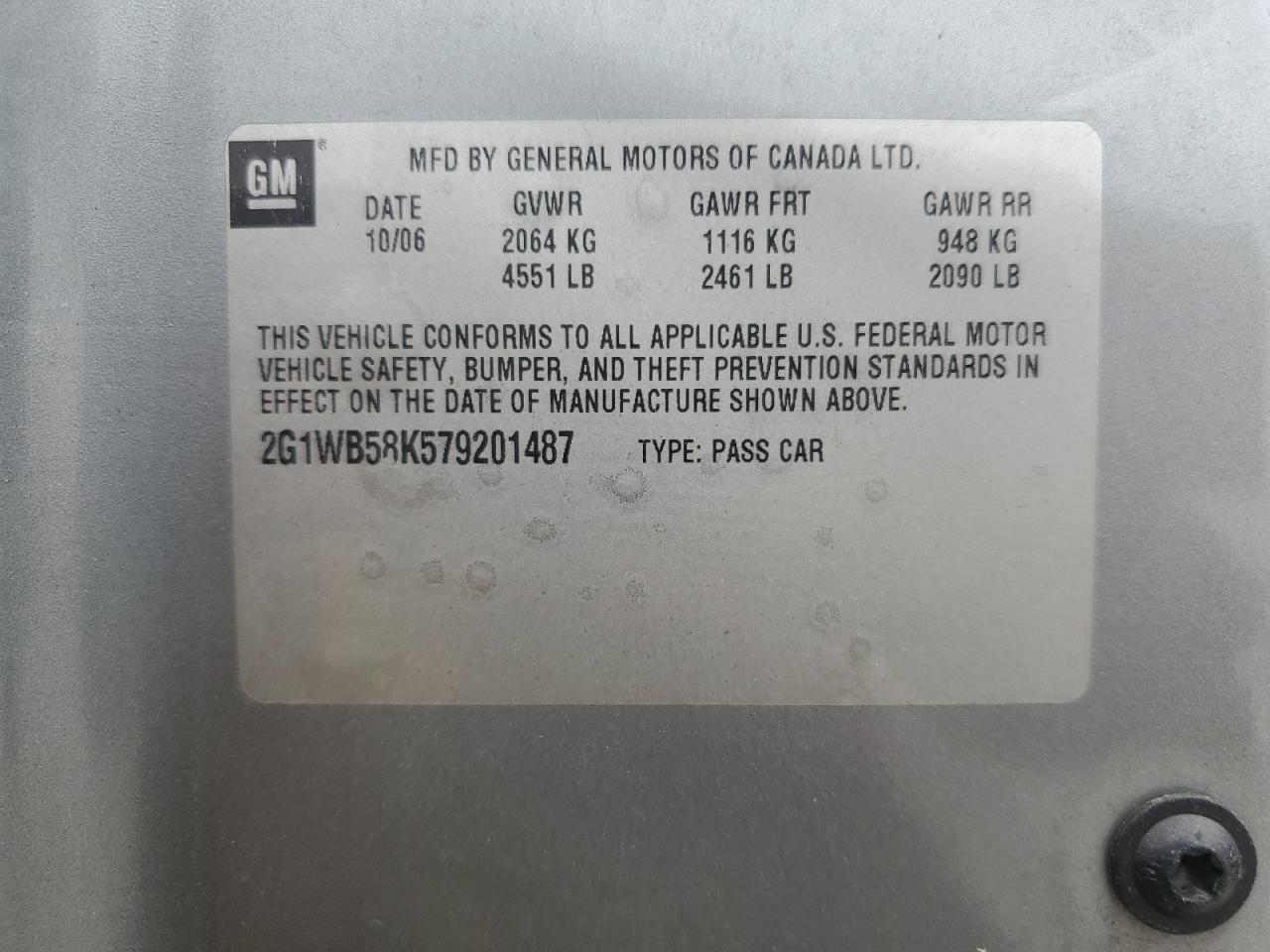 2007 Chevrolet Impala Ls VIN: 2G1WB58K579201487 Lot: 57839615