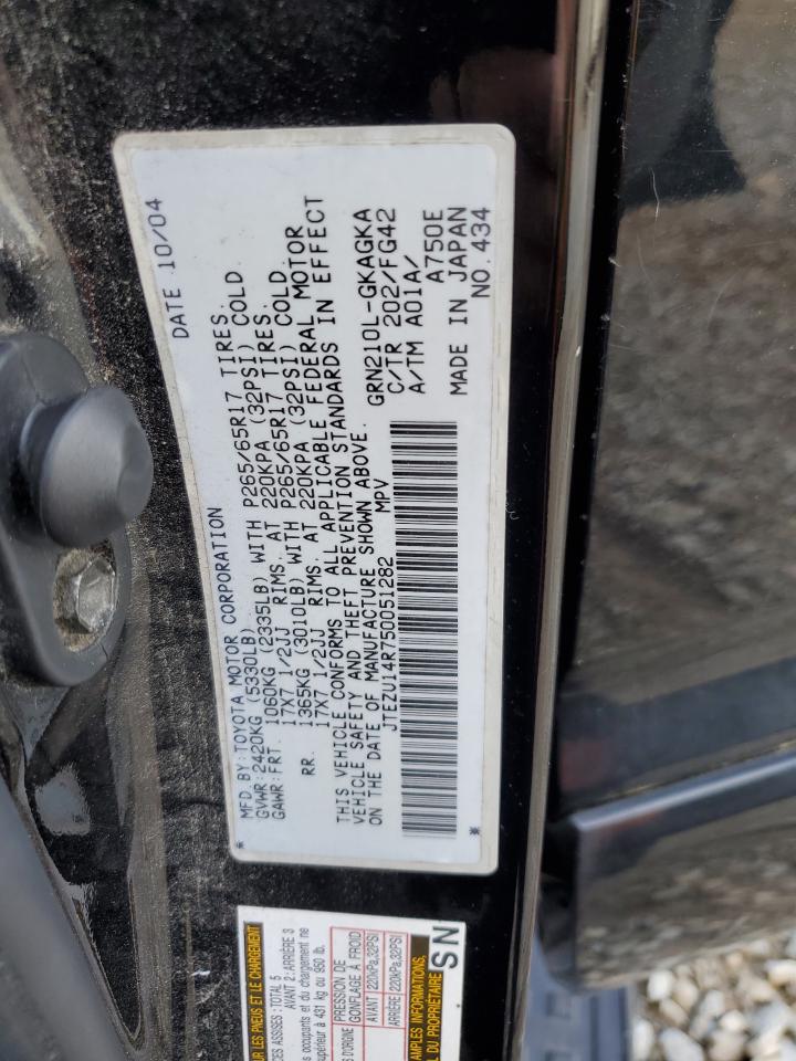 2005 Toyota 4Runner Sr5 VIN: JTEZU14R750051282 Lot: 56853055