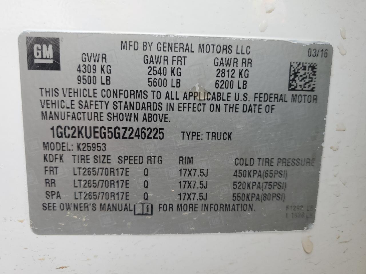 2016 Chevrolet Silverado K2500 Heavy Duty VIN: 1GC2KUEG5GZ246225 Lot: 56710655