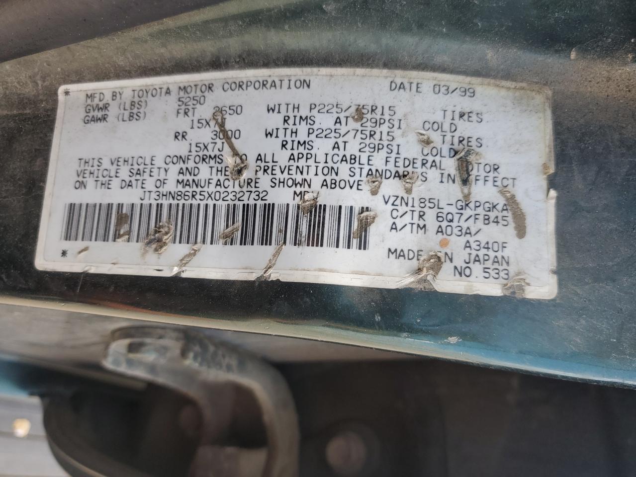 1999 Toyota 4Runner Sr5 VIN: JT3HN86R5X0232732 Lot: 57249565