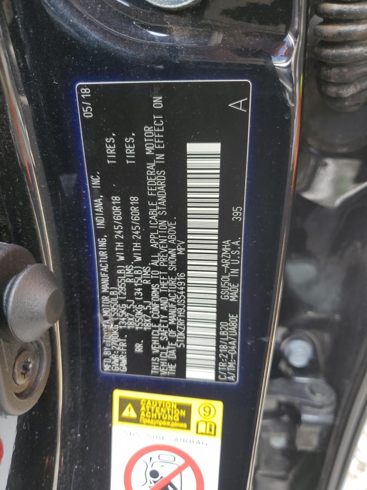 2018 Toyota Highlander Se VIN: 5TDKZRFH9JS544916 Lot: 58340405