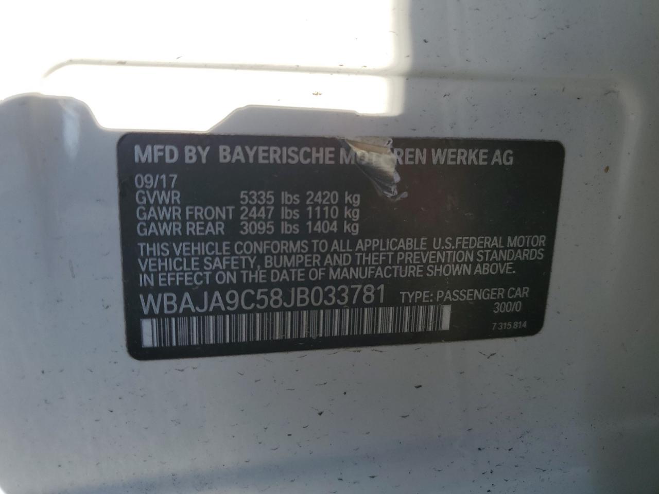 2018 BMW 530E VIN: WBAJA9C58JB033781 Lot: 56725175