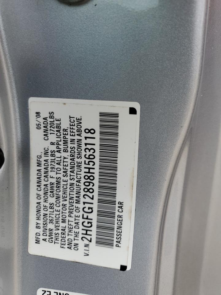 2008 Honda Civic Ex VIN: 2HGFG12898H563118 Lot: 56943205