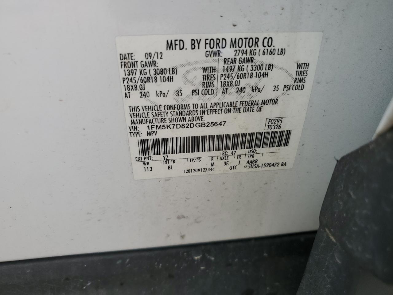 2013 Ford Explorer Xlt VIN: 1FM5K7D82DGB25647 Lot: 58759625