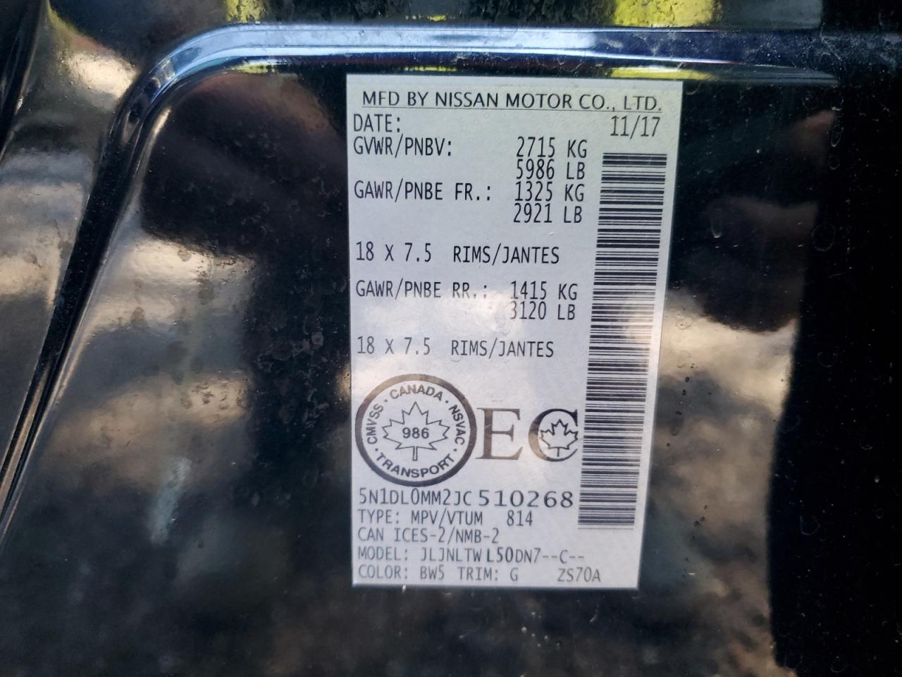 2018 Infiniti Qx60 VIN: 5N1DL0MM2JC510268 Lot: 58071835