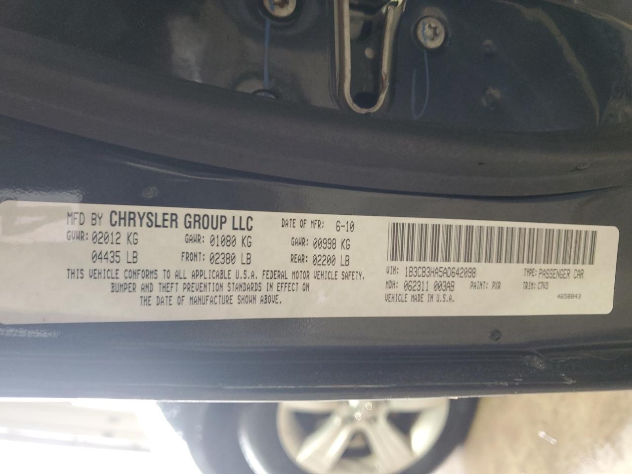 2010 Dodge Caliber Mainstreet VIN: 1B3CB3HA5AD642098 Lot: 55977295