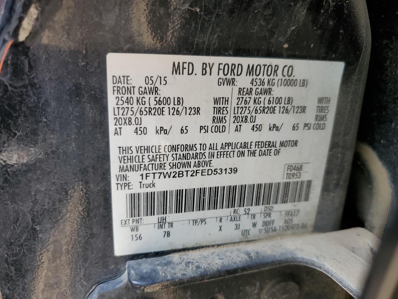 2015 Ford F250 Super Duty VIN: 1FT7W2BT2FED53139 Lot: 56971205