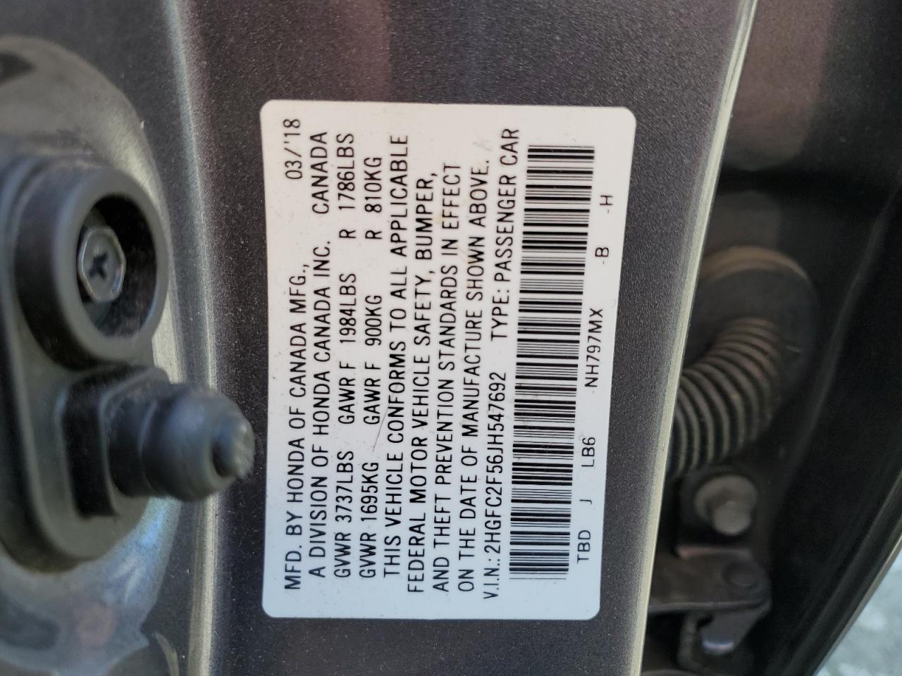 2HGFC2F56JH547692 HONDA CIVIC 2018
