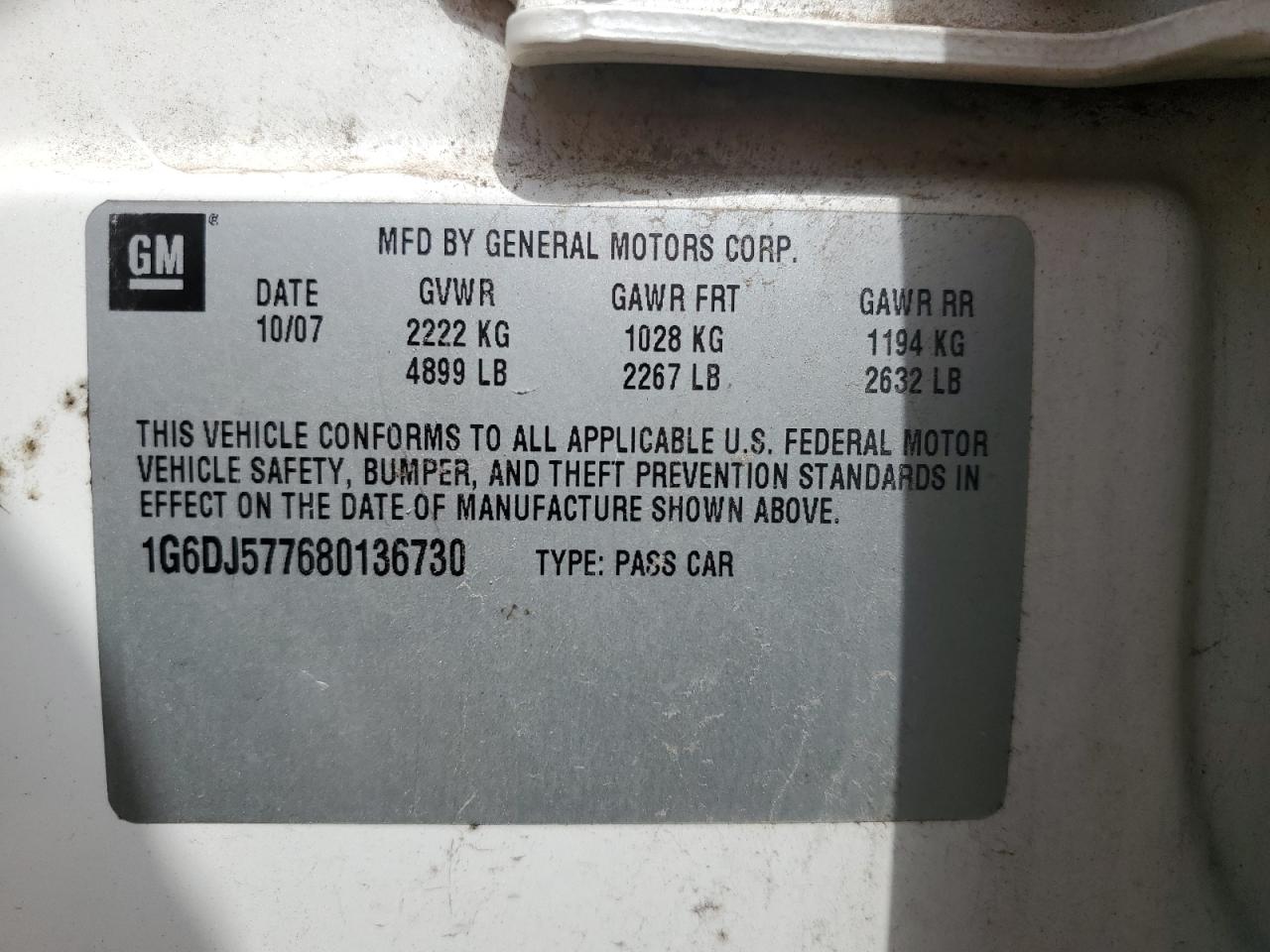 2008 Cadillac Cts VIN: 1G6DJ577680136730 Lot: 58478165