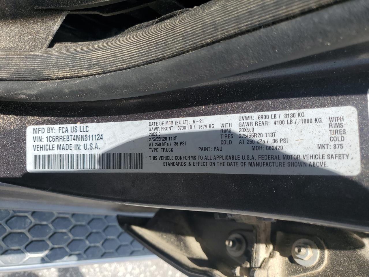 2021 Ram 1500 Big Horn/Lone Star VIN: 1C6RREBT4MN811124 Lot: 56574505