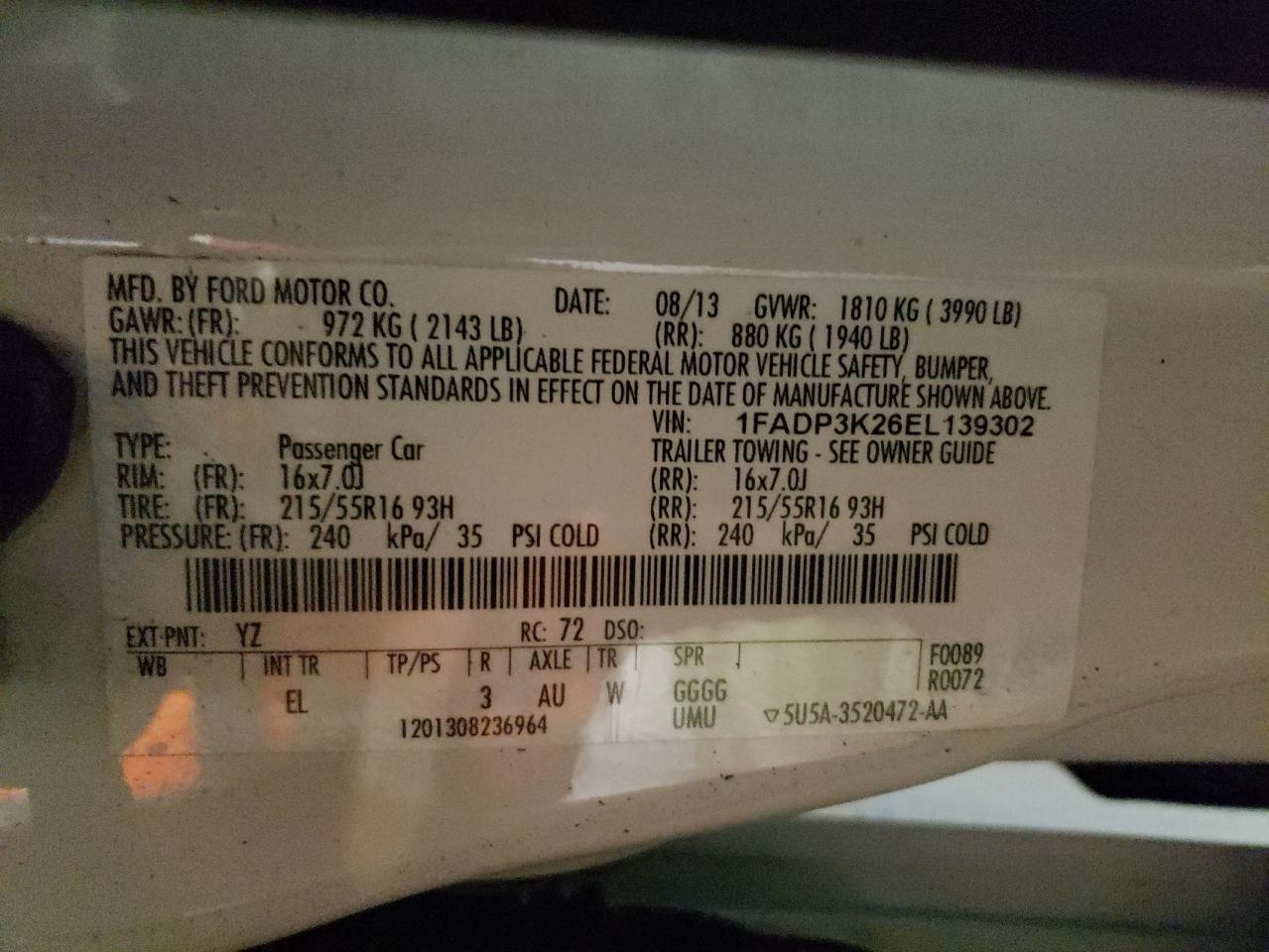 2014 Ford Focus Se VIN: 1FADP3K26EL139302 Lot: 56987575