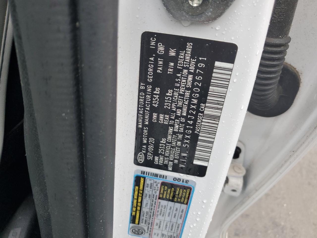 2021 Kia K5 Lxs VIN: 5XXG14J2XMG026791 Lot: 57702265