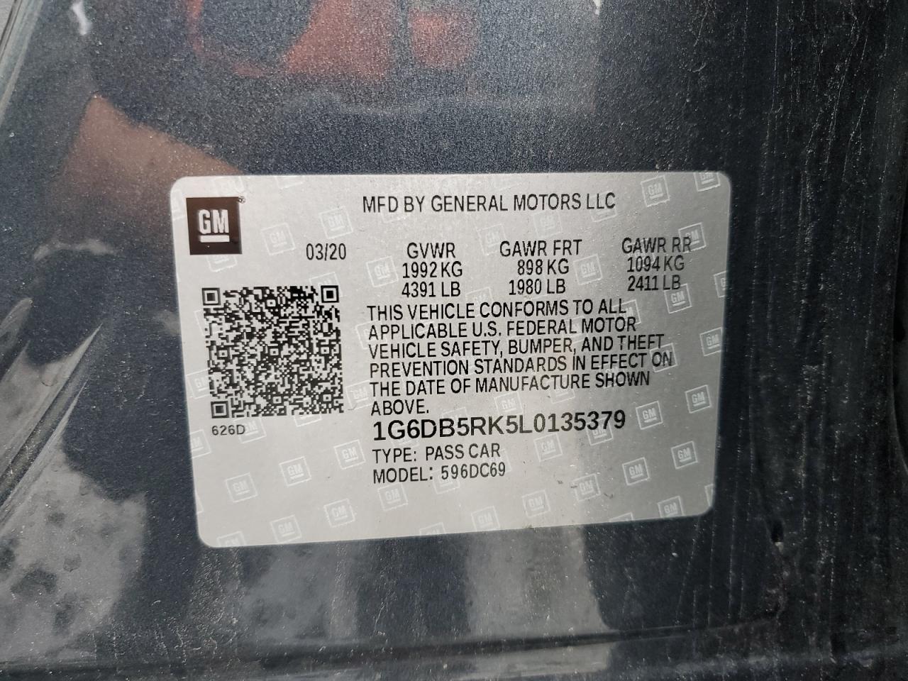 2020 Cadillac Ct4 Premium Luxury VIN: 1G6DB5RK5L0135379 Lot: 56368795
