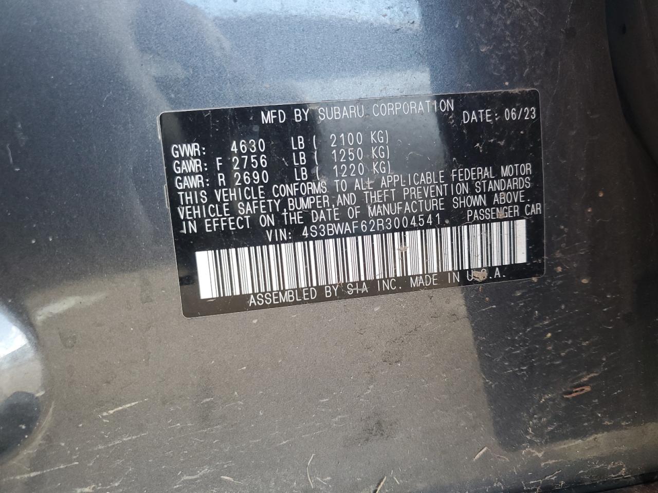 2024 Subaru Legacy Premium VIN: 4S3BWAF62R3004541 Lot: 55077795