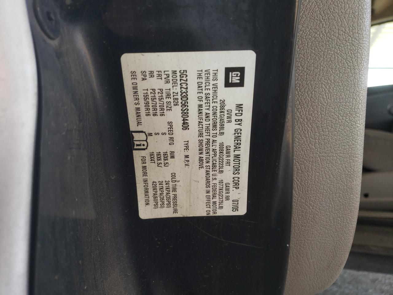 2006 Saturn Vue VIN: 5GZCZ33D56S804406 Lot: 56927065