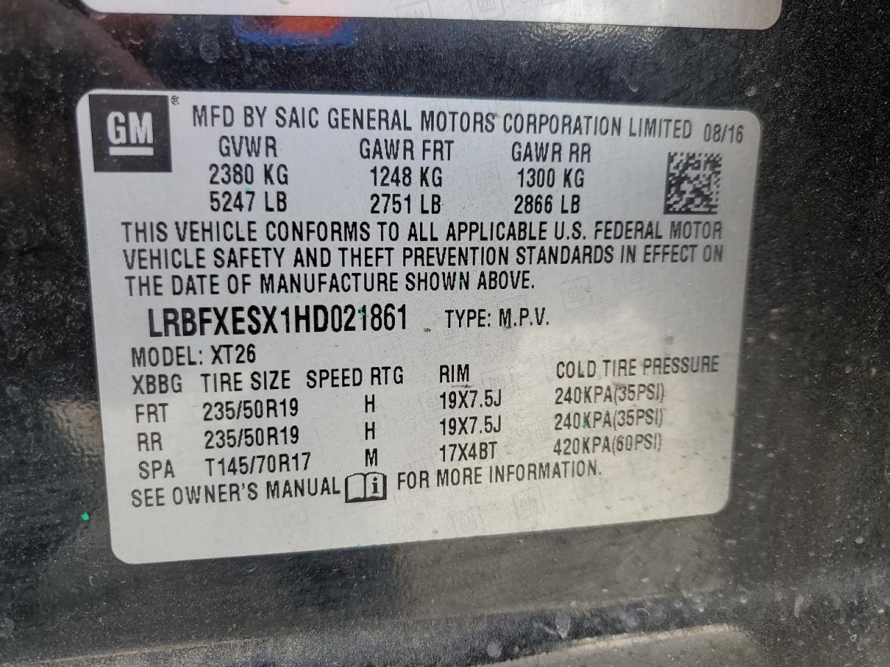 2017 Buick Envision Premium VIN: LRBFXESX1HD021861 Lot: 56527465