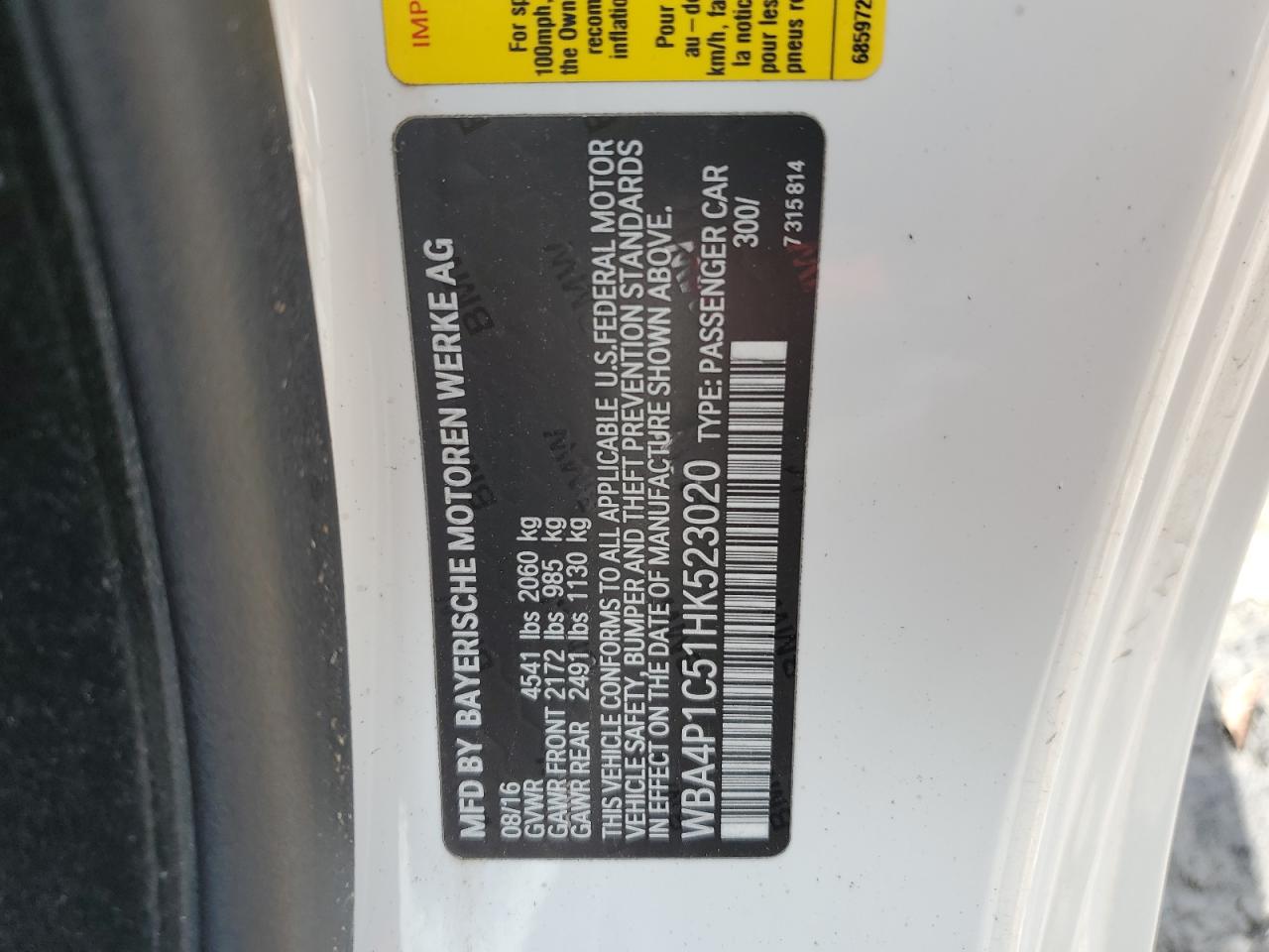 2017 BMW 440I VIN: WBA4P1C51HK523020 Lot: 56484595