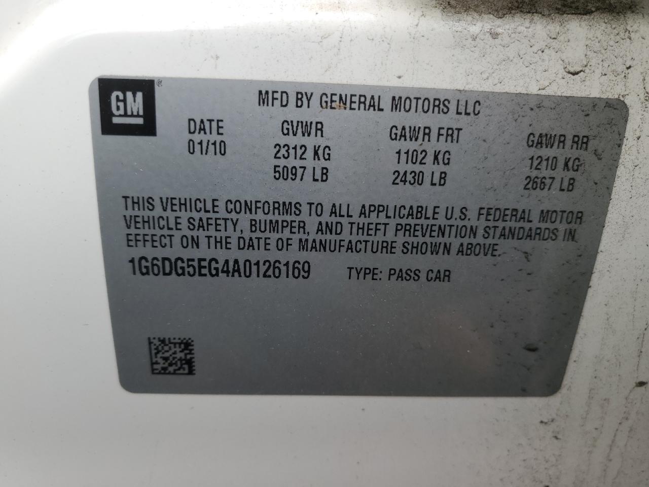 2010 Cadillac Cts Luxury Collection VIN: 1G6DG5EG4A0126169 Lot: 56789675