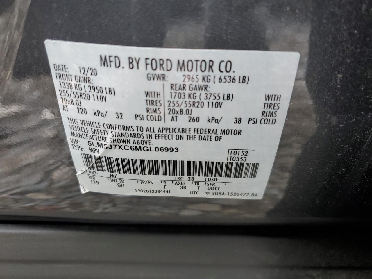 2021 Lincoln Aviator Reserve VIN: 5LM5J7XC6MGL06993 Lot: 58164345