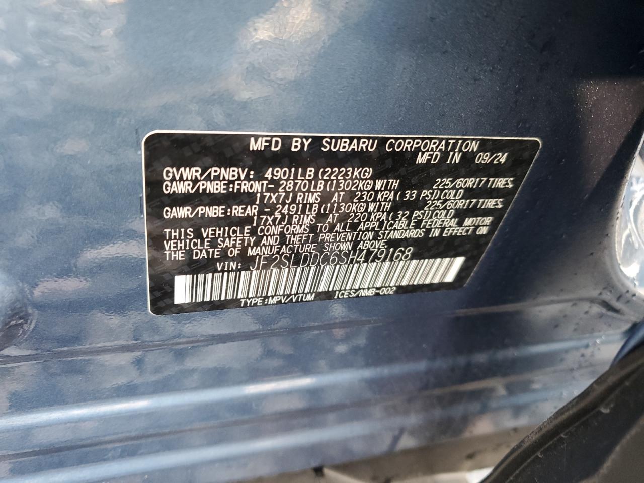JF2SLDDC6SH479168 SUBARU FORESTER 2025