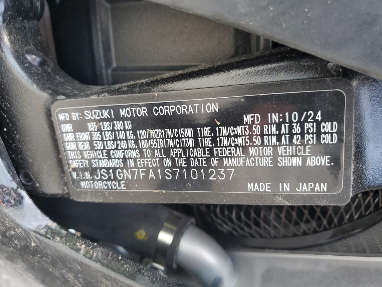 2025 Suzuki Gsx-R600 VIN: JS1GN7FA1S7101237 Lot: 57985075